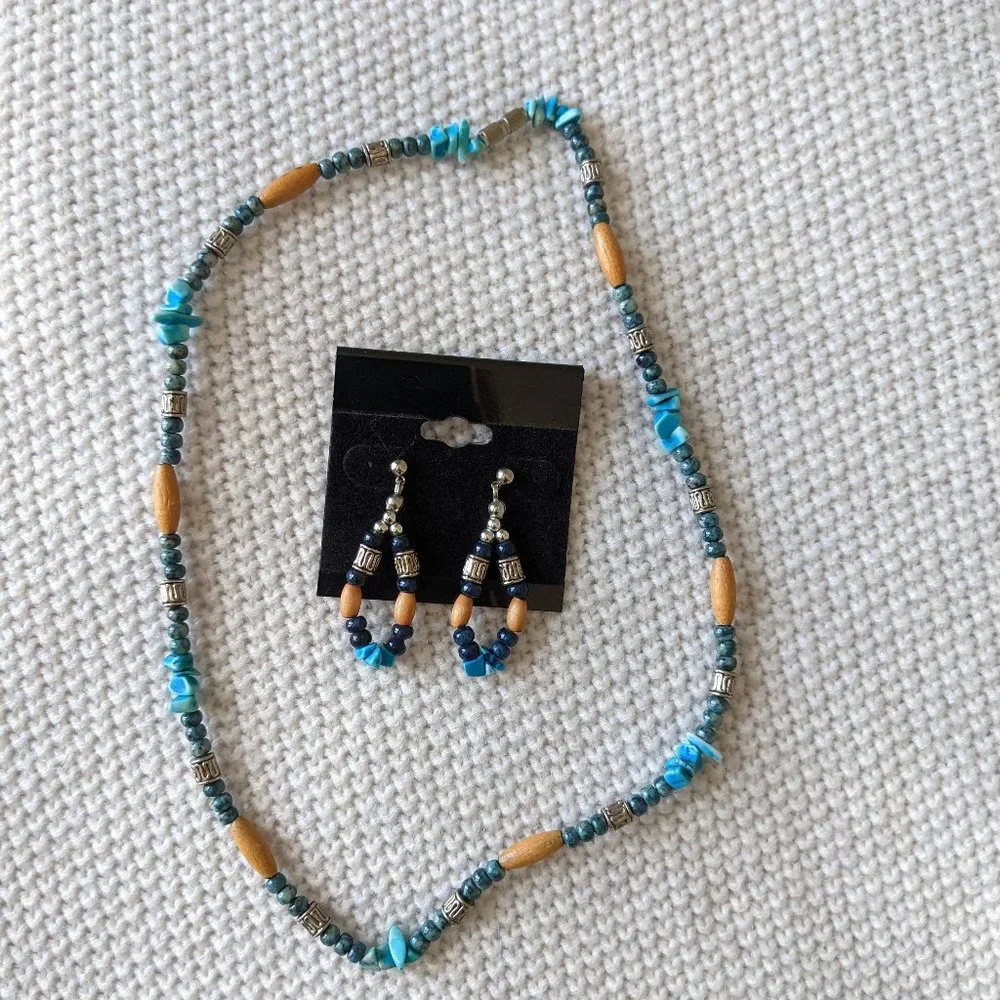 🛍️ BUNDLE ONLY | Island blue necklace and Earrings set